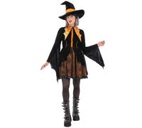 Smiffys Costume da strega ragno arancione da donna, con vestito e cappello, costume per Halloween, stile gotico, taglia S