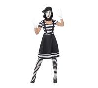 SMIFFYS Costume Artista mimo da donna, Nero, Abito, colletto, basco, guanti, collant e trucco