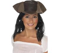 Adulto Unisex Pirata Cappello Con Capelli Capitano Jack Costume Accessorio