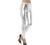Smiffys 80s Metallic Disco Leggings, Silver (Size M)