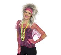 80S Neon Rosa Pizzo Rete Gilet Guanti Fascia Donne Accessorio Vestito