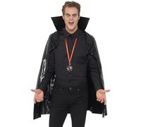 SMIFFYS Mantello Vampiro in PVC, Nero, comprende Colletto Rigido, Lungo 114cm Halloween, Carnevale