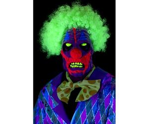 SMIFFYS Maschera da clown con luce nera UV, Multicolore, in lattice, copricapo con capelli Halloween