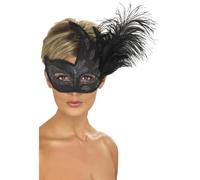 Donna Maschera Ornamento Nero Columbina Maschera con Piume Taglia Unica