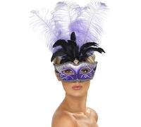 SMIFFYS Maschera da Colombina veneziana con piuma multicolore Halloween