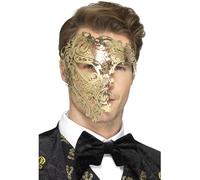 Smiffys Deluxe Metal Filigree Phantom Mask, Gold