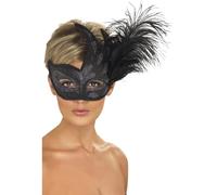 Donna Maschera Ornamento Nero Columbina Maschera con Piume Taglia Unica