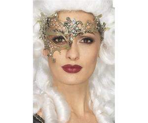 SMIFFYS Maschera occhi deluxe, con copertura parziale, con filigrana in metallo, Oro Halloween
