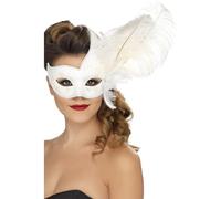 Smiffys Maschera ornata da colombina, bianca, con piume Halloween, Carnevale