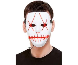 Smiffys Maschera viso Stitch a Led neon, Bianco, su elastico Halloween