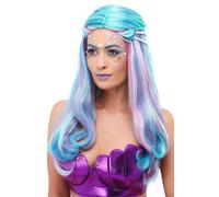 Smiffy's Parrucca da sirena per donna Blu con perle per Halloween e Carnevale