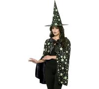 Smiffy's Midnight Witch Kit, Black & Glow in The Dark, con mantello e cappello (US)