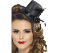 Donna Mini Cappello con Nastro E Piume Nero Addio Al Nubilato Nuovo da Smiffys