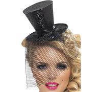 SMIFFYS Mini cilindro sexy su fermacapelli, nero, con rete removibile Halloween