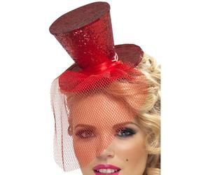 Smiffys Mini cilindro sexy su fermacapelli, rosso con rete removibile Halloween