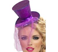 Brillantini Show Ragazza Cilindro Mini Fascinator Burlesque Adulti Costume Viola