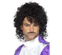 80S Viola Prince Musicista Parrucca + Baffi Uomo Costume Vestito Accessorio