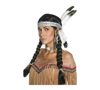 Nero Indiano Nativo Parrucca Trecce Adulto Donna Smiffys Costume Parrucca Nuovo
