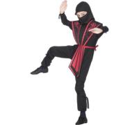 SMIFFYS Costume da Ninja, bambino, Nero include tuta con cappuccio, parte superiore, cinta e fasce Halloween