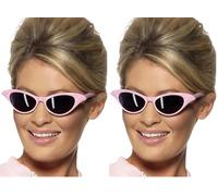 SMIFFYS Occhiali da sole Rock & Roll stile Flyaway, rosa, con diamante Halloween, Carnevale (Confezione da 2)