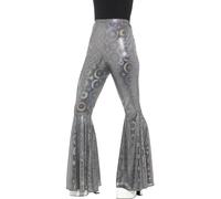 Smiffys 70s Disco Flared Trousers, Ladies, Silver (Size S-M)