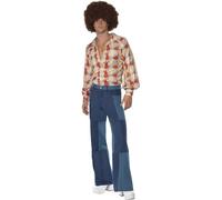 Smiffys 70s Deluxe Flared Trousers, Mens, Blue (Size L)
