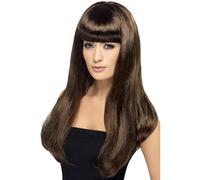 SMIFFYS Parrucca attraente e sexy, castana, lunga, liscia con frangetta