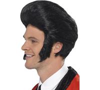 SMIFFYS Parrucca con ciuffo da Elvis anni '50, nera, con basette Halloween