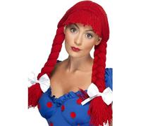 Rosso Bambola di Pezza Parrucca da Donna Intrecciato + Fiocchi Costume