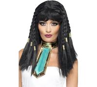 SMIFFYS Parrucca da Cleopatra, nera, treccine con decorazioni dorate Halloween, Carnevale