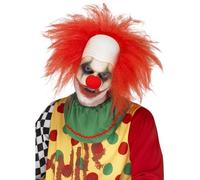 Adulti Uomo Spaventosa Killer Clown Calotta Pelata Rosso Capelli Circo Parrucca