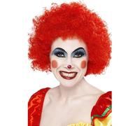 70s 80s 1980s Donna Uomo Crazy Clown Afro Parrucca Abito Rosso da Smiffys Nuovo