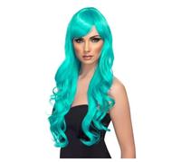 Smiffys Parrucca da donna desiderosa, verde acqua, lunga, riccia con frangetta Halloween