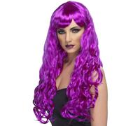 SMIFFYS Parrucca da donna desiderosa, viola, lunga, riccia con frangetta Halloween