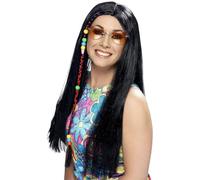 SMIFFYS Parrucca da party hippy, nera, lunga con ciocche colorate Halloween