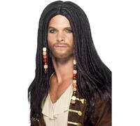 Uomo Pirata Nero Parrucca Con Rasta Caraibi Accessorio per Costume