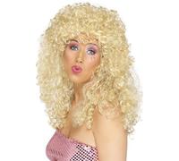 Donna Boogie Babe Lungo Parrucca Riccia Accessorio Vestito 80s Rocker Perm