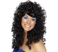 Donna 80s 1980s Boogie Babe Costume Parrucca Nera Perm Riccia da Smiffys