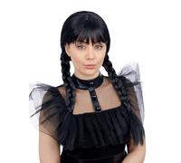 Smiffys Parrucca da scolaretta gotica per adulti, con trecce e frangia