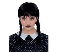 Bambini Halloween Costume Gotico Scolaretta Parrucca Nera Mercoledì Smiffys