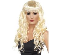 Smiffys Parrucca da sirena, bionda, lunga, riccia con frangetta Halloween