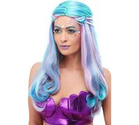 Smiffys Parrucca da sirena, Blu, con perle