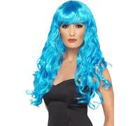 Donna Halloween Sirena Pop Stella Ricci Parrucca per Costume Blu Da Smiffys