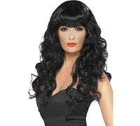 Smiffys Parrucca da sirena, nera, lunga, riccia con frangetta