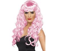 Donna Costume Parrucca Riccia Donna Sirena Rosa Da Smiffys