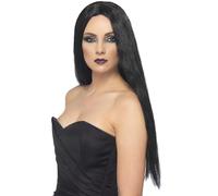 Dritto Lungo Nero Parrucca Strega Donna Costume Halloween Accessorio Nuovo