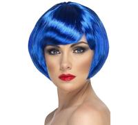 SMIFFYS Parrucca da sventola blu, corta con frangetta