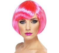 SMIFFYS Parrucca da sventola, rosa fosforescente, corta con frangetta Halloween