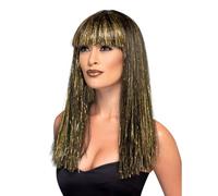 Donna Egyptian Goddess Parrucca Nero con Oro Decorazione Queen Cleopatra Costume