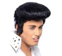 Smiffys Parrucca deluxe Elvis, Nero, con ciuffo alto e basette